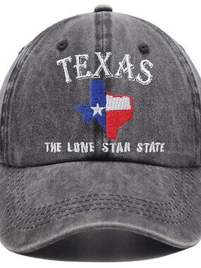 Texas Lone Star State Hat, TX States Flag Map Shape Embroidered Adjustable Washe